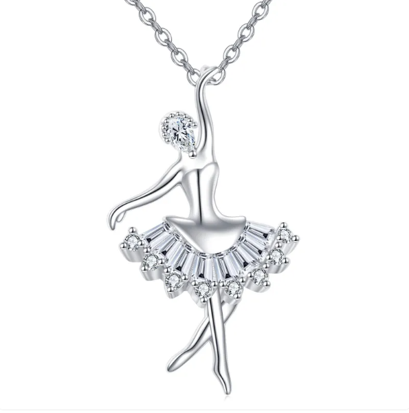 925 Silver Elegant Ballerina Moissanite Pendant Necklace