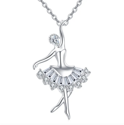 925 Silver Elegant Ballerina Moissanite Pendant Necklace